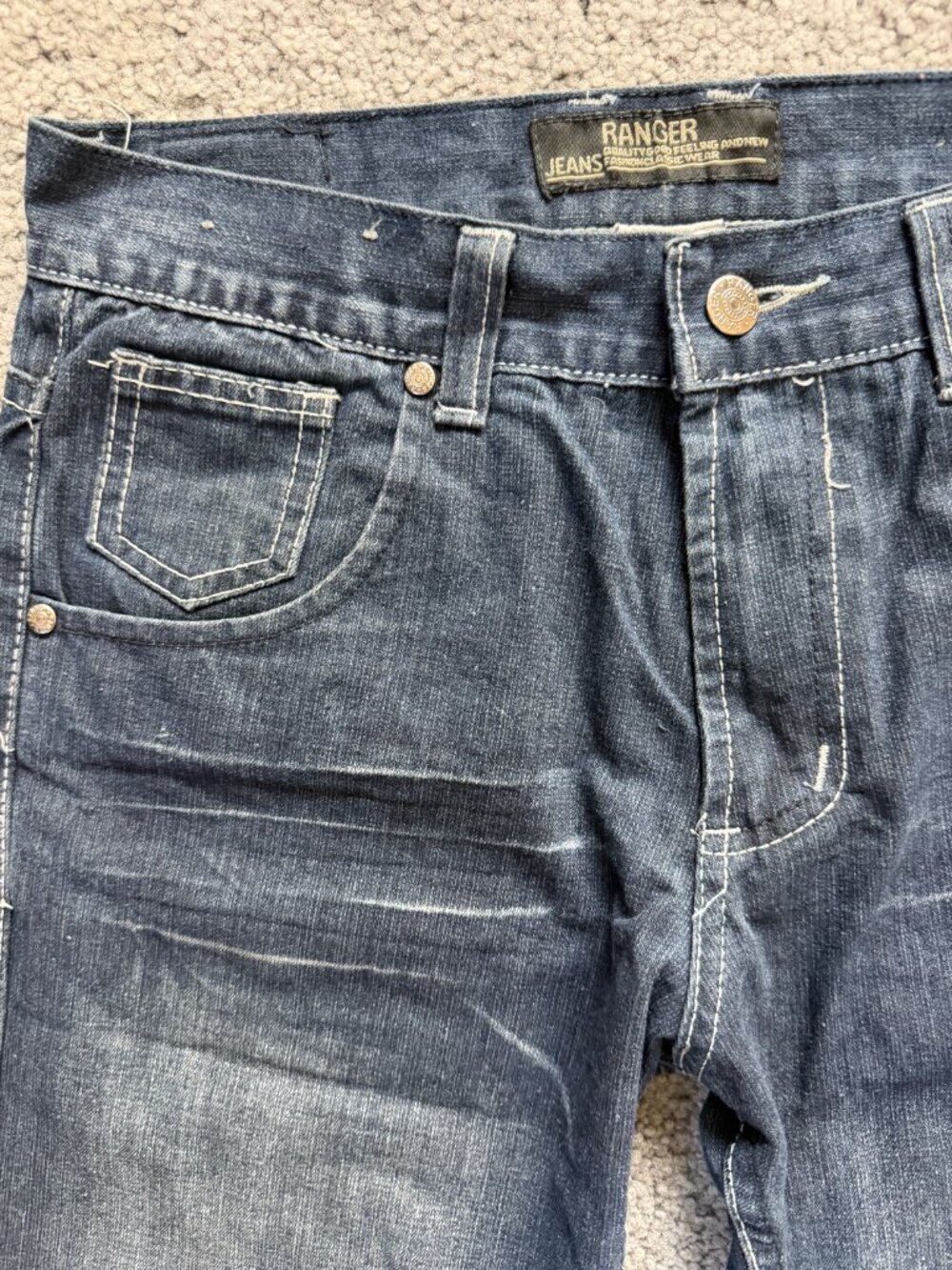 Ranger Vintage Y2K Flap Pocket Jeans Mens 30x32 Dark Wash Stitch Streetwear - Picture 3 of 11